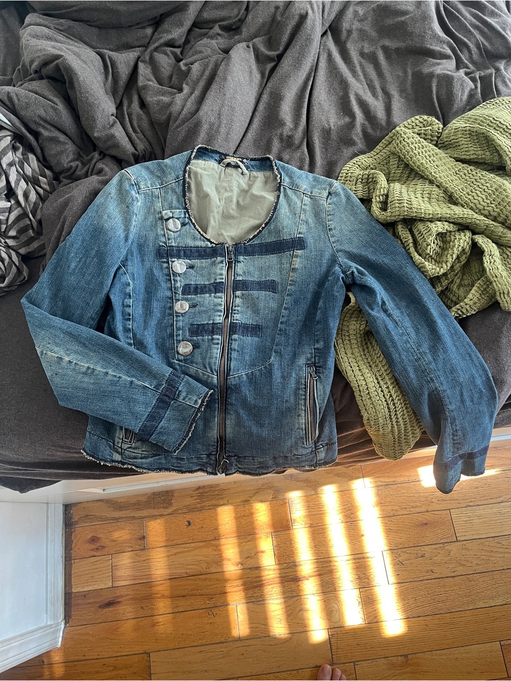 Diesel Black Gold Faded Blue Military-Style Denim Jacket